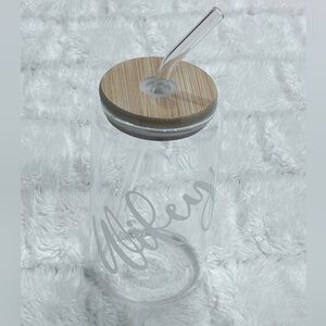 Glass Can Tumbler “Wifey” with Bamboo Lid & Reusable Glass Straw‎ – 6 Inches